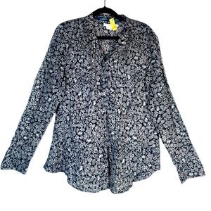 Anthropologie Long Sleeve Blouse By Hei Hei floral LION Print Gauze Blk White M